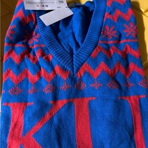 NWT NCAA Kansas University Vibrant V-Neck Ugly Christmas Sweater Medium